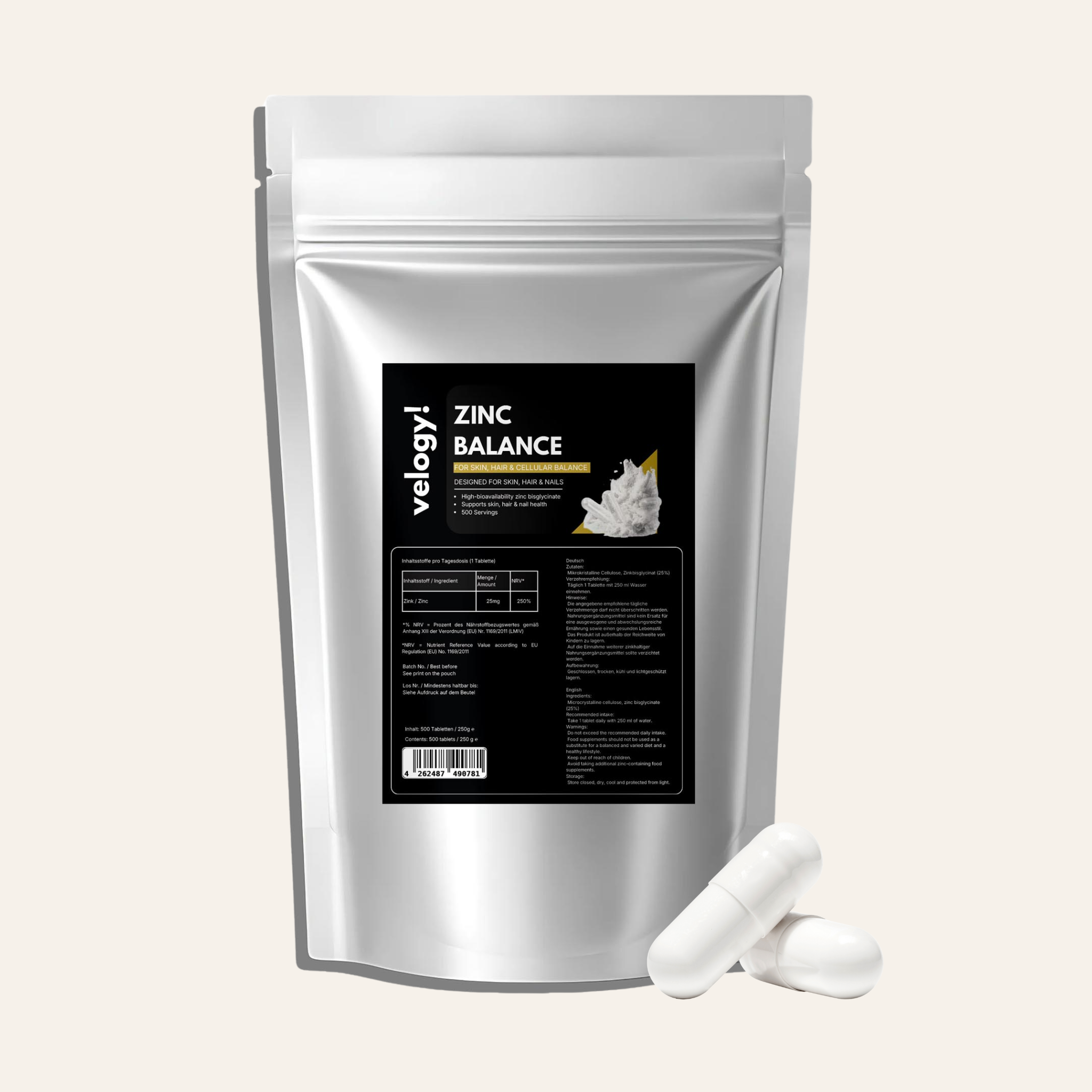 25mg Zinc Bisglycinate - 500 Tablets